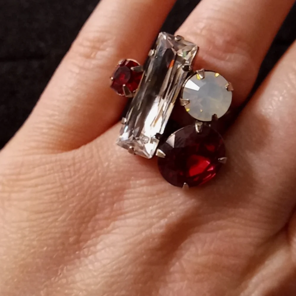 Sorrelli Multistone Clear, Red & Opal-Like Cocktail Ring